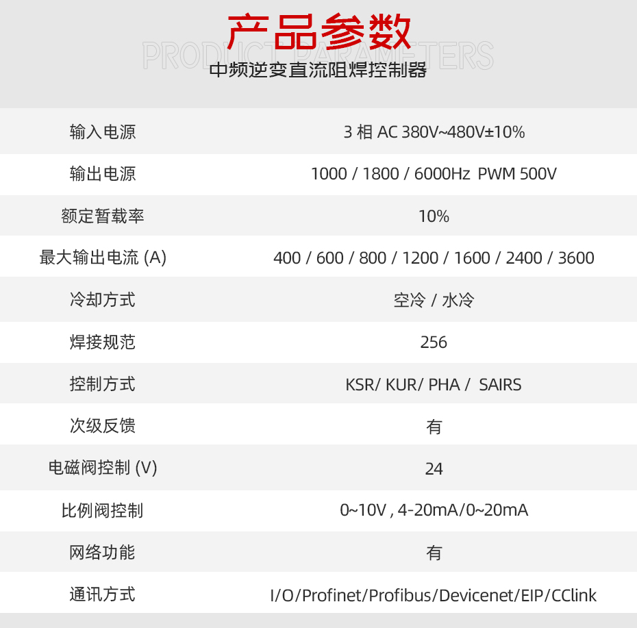 中頻逆變直流阻焊控制器產品參數